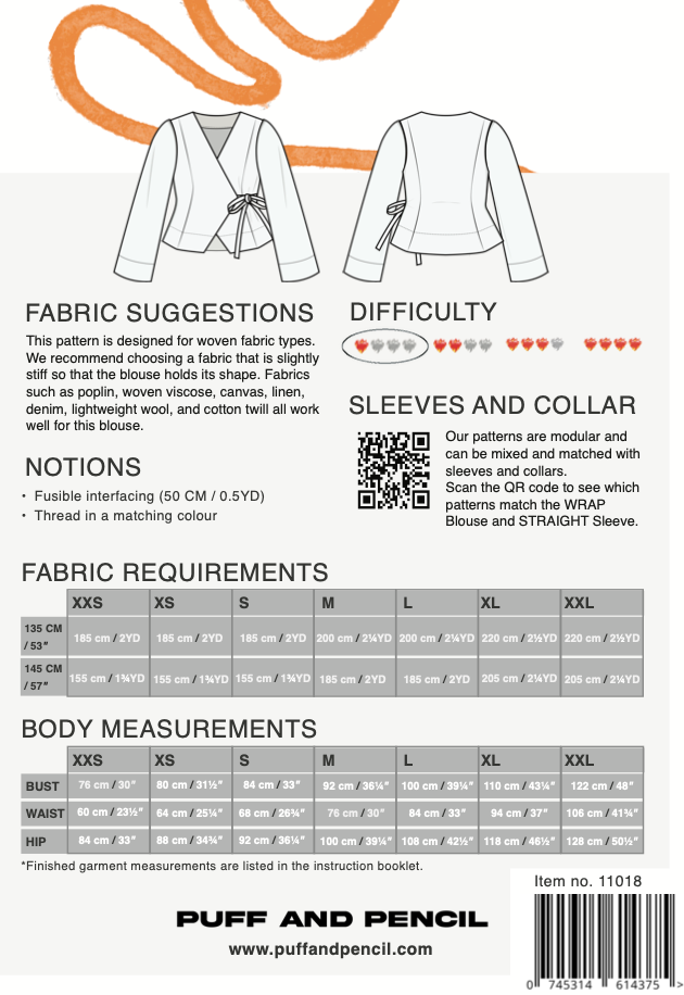 PUFF & PENCIL WRAP BLOUSE STRAIGHT SLEEVES