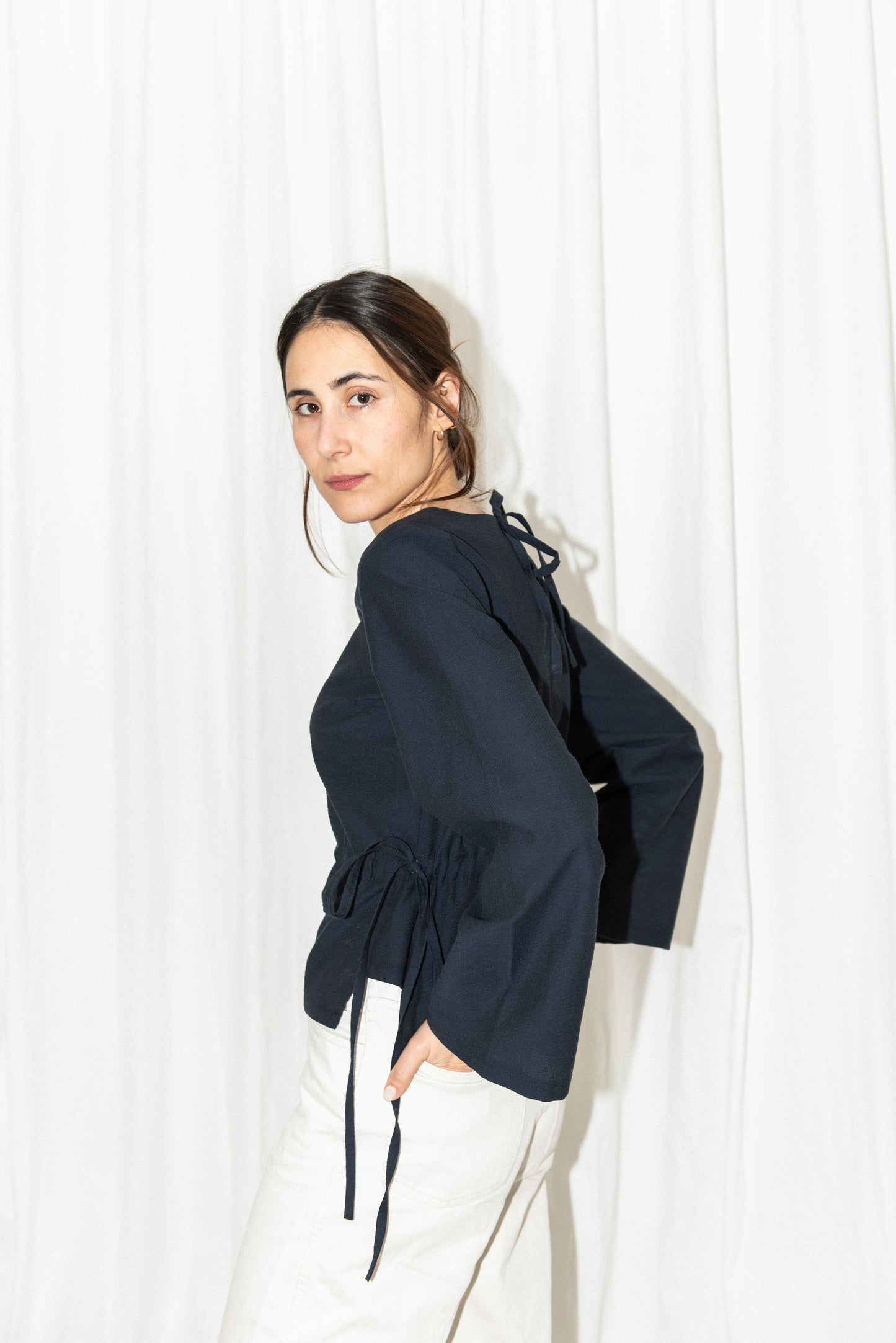 PUFF & PENCIL TIE WAIST BLOUSE + CONE SLEEVES