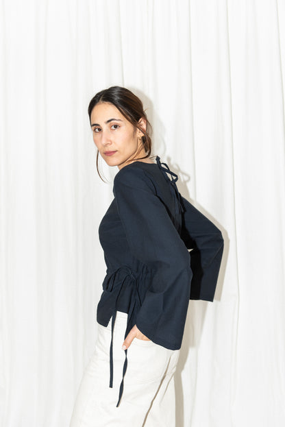 PUFF & PENCIL TIE WAIST BLOUSE + CONE SLEEVES