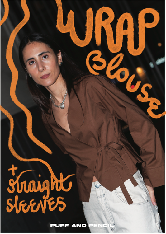 PUFF & PENCIL WRAP BLOUSE STRAIGHT SLEEVES