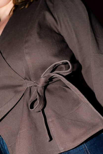 PUFF & PENCIL WRAP BLOUSE STRAIGHT SLEEVES