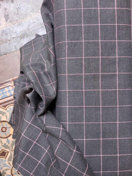 TISSU A CARREAUX GRIS/ ROSE