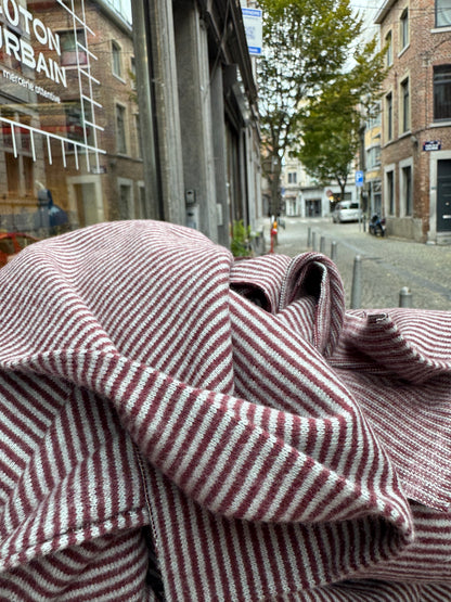 Tricot ligné bordeaux bleu ciel