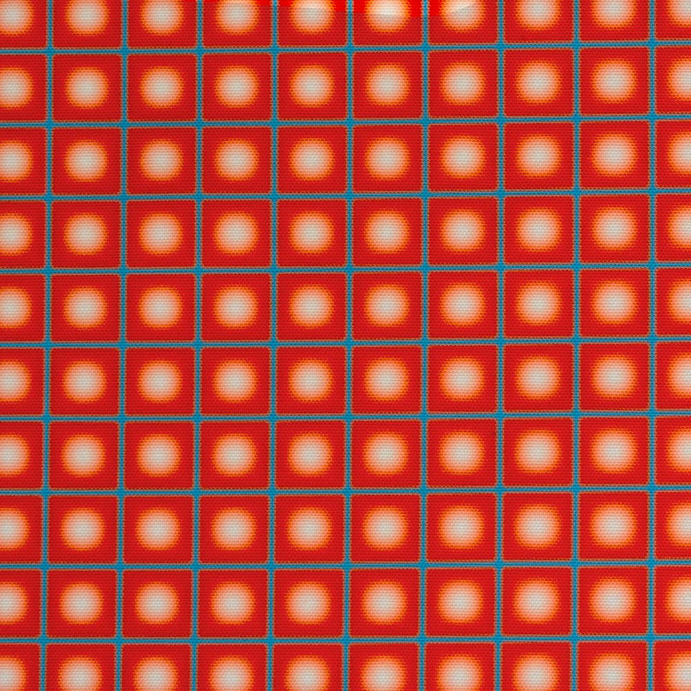 Coupon tissu Extérieur Lunaire Grille Rouge Bleu x mètres