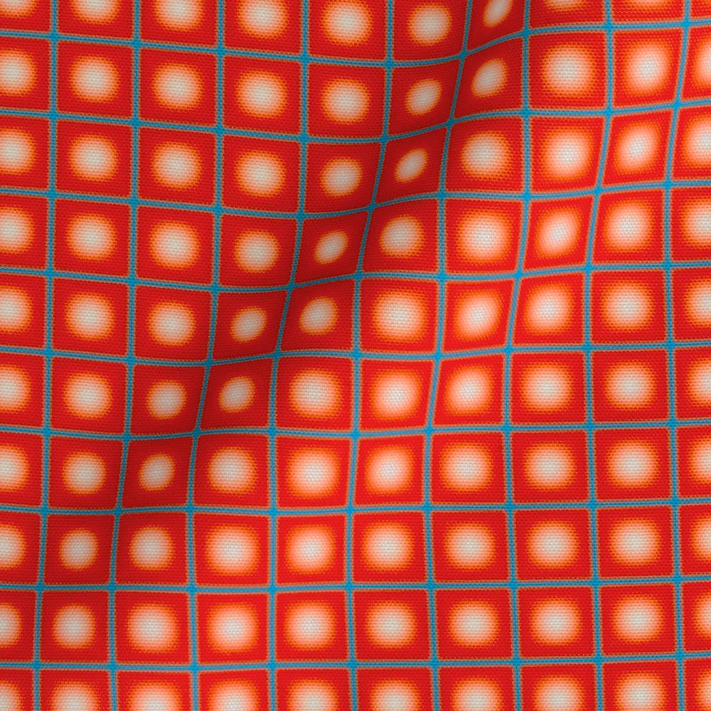 Coupon tissu Extérieur Lunaire Grille Rouge Bleu x mètres