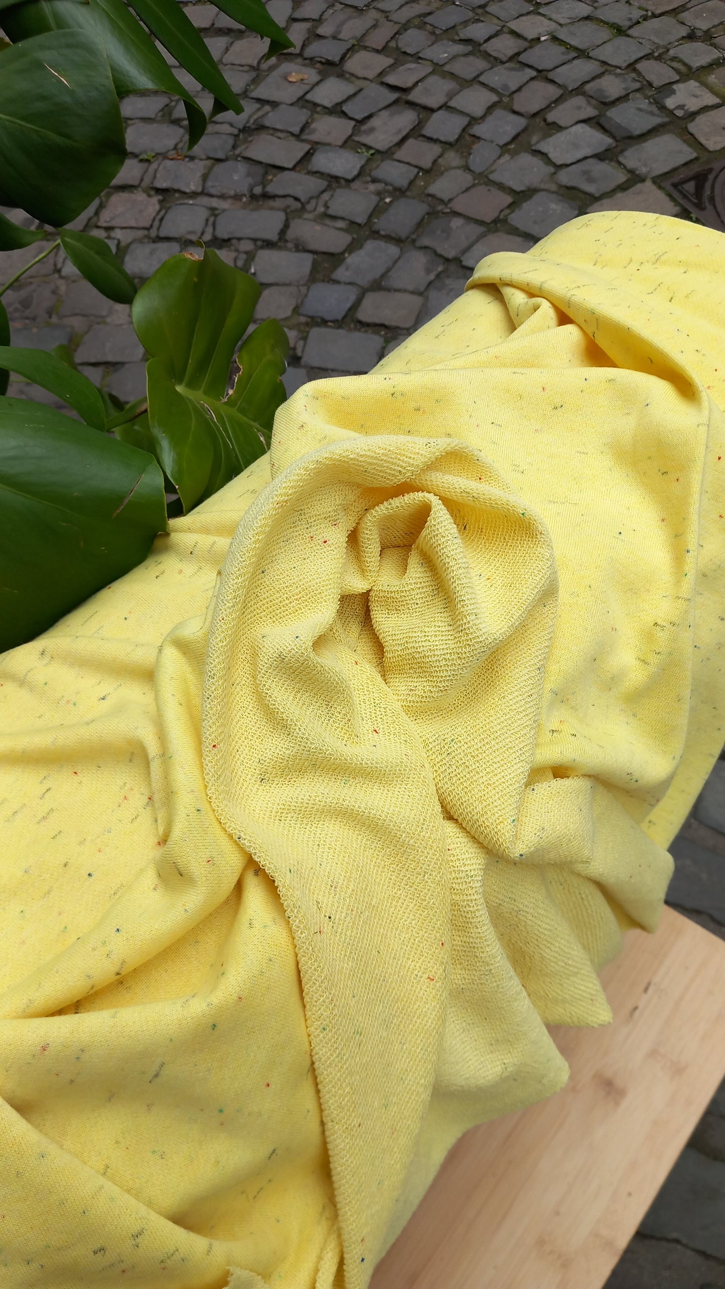 French Terry tweed jaune acidulé